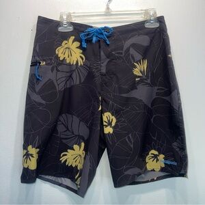 Patagonia Mens Tropical Floral Print Fishing Board Shorts Sz 30 Swim Trunks Gray